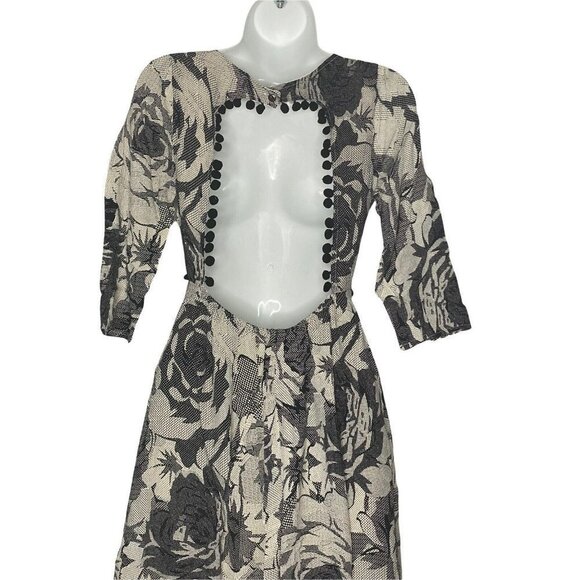 Line & Dot Women’s Black Floral Pom Pom Trim Open Back Midi Dress SZ S - Picture 5 of 10